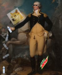 An undoctored image of Goerge Washington flipping a water bottle.