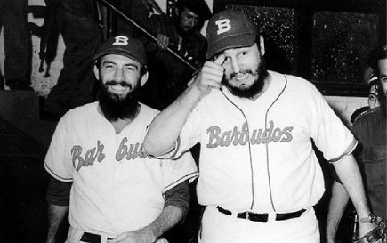 Fidel Castro and Camilo Cienfuegos before a game.