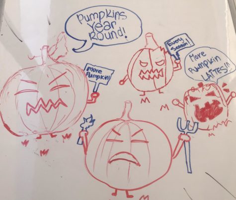 Pumpkins protest against the single season use of pumpkin products.