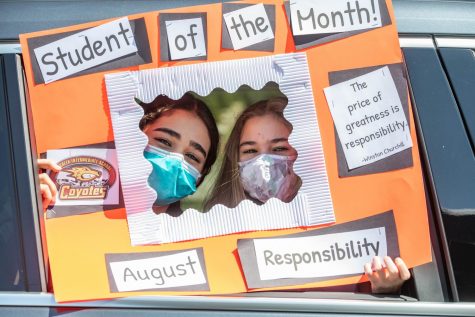 Twins Lina and Jenna A. both are awarded Student of the Month at the same time.