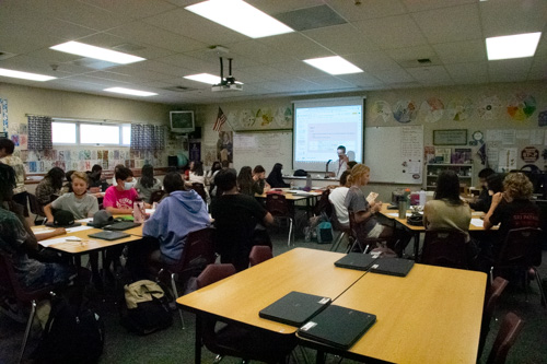 Students bring their parents to their classrooms to show off all the achievements throughout the year.