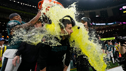 Eagles coach (Nick Sirianni) gets a Gatorade bath with two minutes left in the quarter. 

Photo credits: MSN 