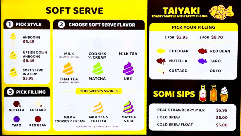 The menu of SomiSomi