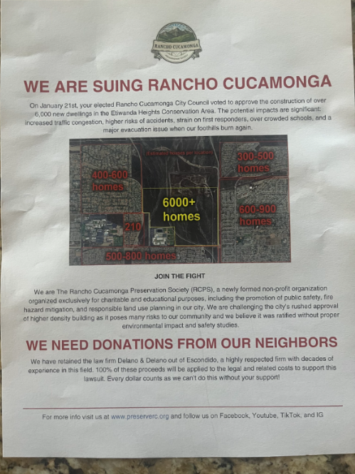 The Rancho Cucamonga Preservation Society created a lawsuit to challenge the city.